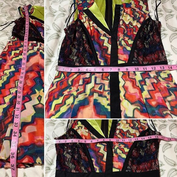 Gibson Latimer Red Black Fit and Flare Party Dress Zig Zag Lace Colorful 6 - Picture 10 of 10